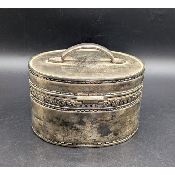 Vtg Vera Lucino Silver Hinged Box 2003 Zipper Detail Red Velvet Lining 5x4 Oval - Picture 4 of 8